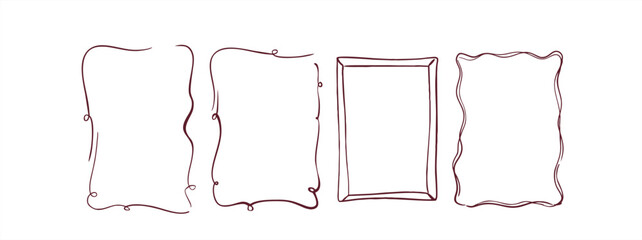 A set of 4 cute handmade frames. Perfect for holidays, birthdays, weddings, and other special occasions. Digital illustration. Vector.