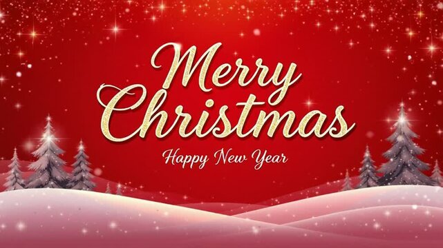 Frohe Weihnachten und ein gl&uuml;ckliches neues Jahr auf rotem Hintergrund.