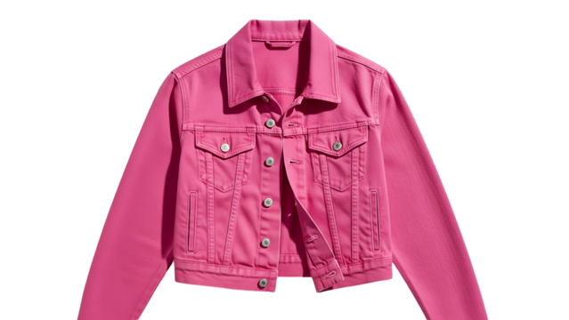 Brightly colored garment styled like classic outerwear against a solid dark background