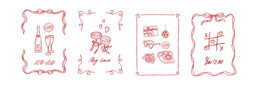 Set of hand drawn romantic cards and posters