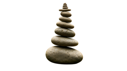 Tall stack of smooth stones balanced against a white background