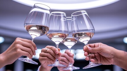 Elegant Champagne Toast Close-Up with Bubbly Flutes and Soft Lighting