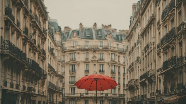 Red umbrella standing out in paris street