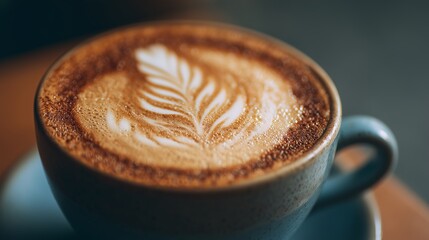Rich latte art in a cozy cafe setting during the morning hours