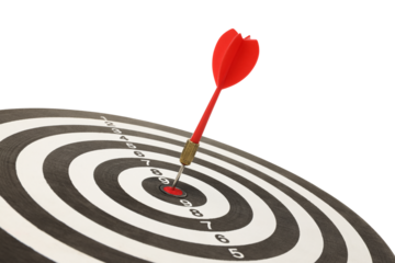 Dart is centered in the target, isolated on white, PNG