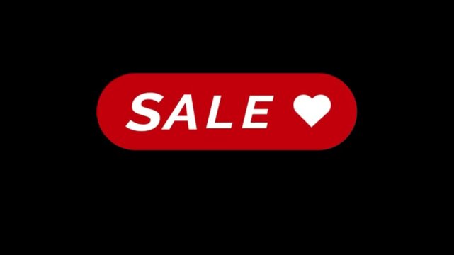 SALE red rounded button label with heart love icon animation isolated on solid background.