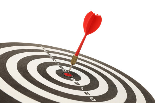 Dart is centered in the target, isolated on white, PNG