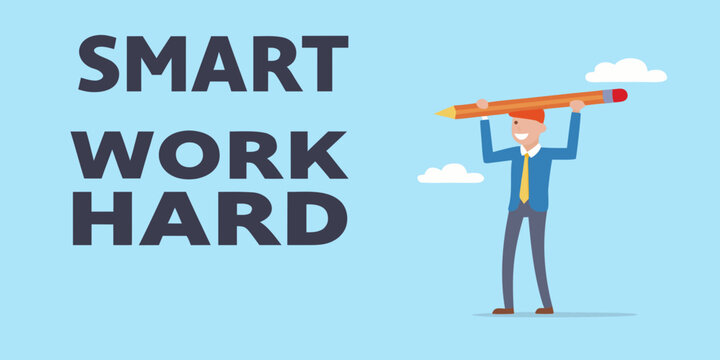Smart work hard concept with man holding a pencil above his head