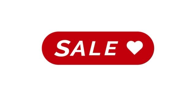 SALE red rounded button label with heart love icon animation isolated on solid background.