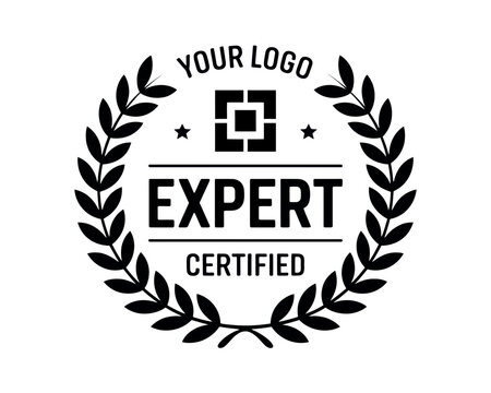 Expert certified logo with laurel wreath and stars for professional endorsement design element silhouette