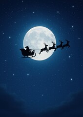 Naklejka premium Santa silhouette moonlit night
