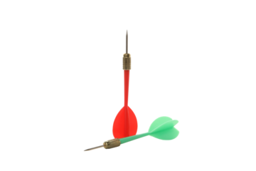 Red and green darts on plain background, isolated on white, PNG