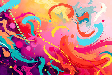 A stunning abstract artwork blending vibrant brush strokes, gradient tones, and playful shapes. The energetic flow of color creates a perfect backdrop for creative projects, posters, digital graphics,