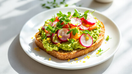 Healthy Avocado Toast with Radish and Greens Fresh Breakfast or Snack healthy eating