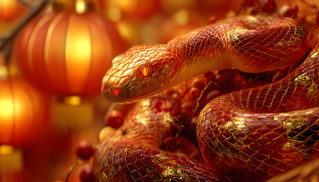 luxury red and gold chinese snake new year background with copy space for text, snake year - Powered by Adobe
