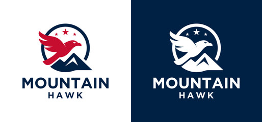 Eagle and mountain logo design. Vector icon of an eagle in the mountains in a circular shape.