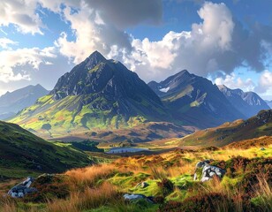 The Scottish Highlands skyline, as depicted in this digital illustration, captures