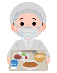 給食調理員　マスク装着　イラスト
