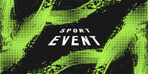Abstract Background with Black and Green Brush Texture and Halftone Effect. Grunge Sport Background, for Banner or Poster Design Elements