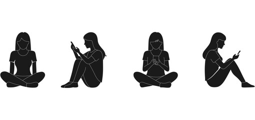 Woman Sitting Cross-legged and Using Smartphone Silhouette