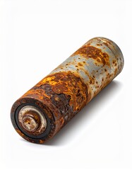 Heavily Corroded AA Battery with Chemical Leakage, Isolated on Transparent