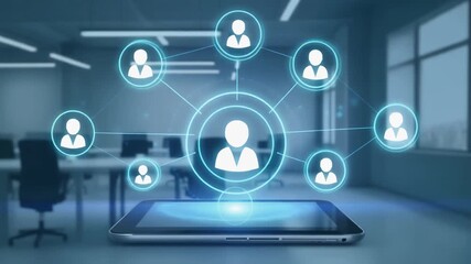 Digital Tablet With Holographic Social Network Icons - Powered by Adobe