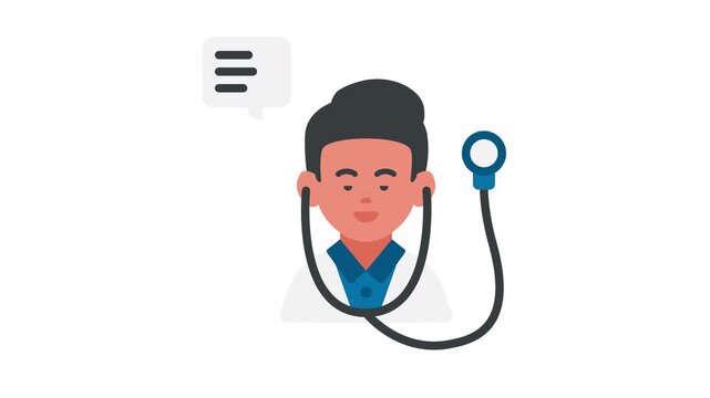 Stylized doctor avatar with a stethoscope and a speech bubble for communication