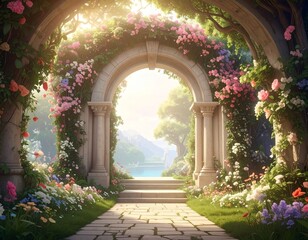 Fototapeta premium Beautiful dreamy landscape Archway in an enchanted garden, can be used as background 