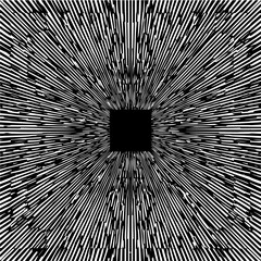 Optical illusion black and white lines radiating from center square abstract art design visual effect image
