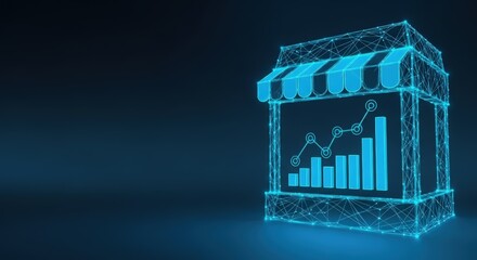 Digital store displaying business analytics chart with growth graph