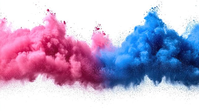 Pink and blue powder explosion, swirling forms, dynamic
