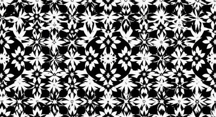 Fototapeta premium Geometric floral mosaic pattern in black and white