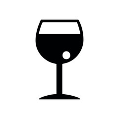 A simple black and white graphic of a wine glass filled with a dark liquid with a light spot in it