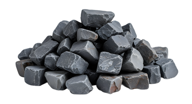 Pile of dark gray rocks against a black background