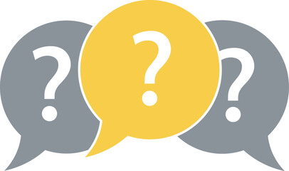 Three Speech Bubbles with Question Marks Yellow and Gray communication inquiry