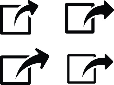 Four black share icons with curved arrows pointing outwards export icon upload icon