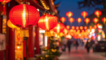  Enchanting chinese lanterns illuminating with serene night chinatown scene. Red Chin
