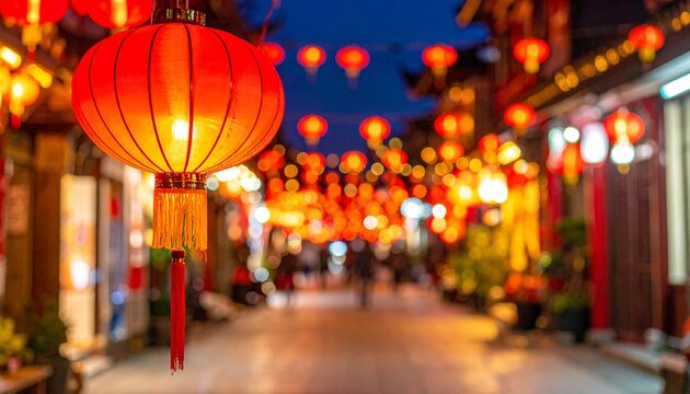 Enchanting chinese lanterns illuminating with serene night chinatown scene. Red Chin - Powered by Adobe
