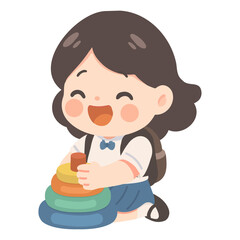 Illustration of Happy Girl Playing with Stacking Rings