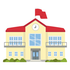 Illustration of a School Building with Flag