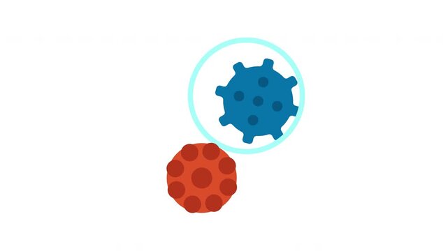 Moving and rotating animation of blue and red virus