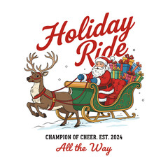 Classic Santa Claus Sleigh Ride Reindeer Illustration