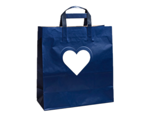 Isolated navy blue shopping bag with a heart for gift wrap, anniversary present, or sale use