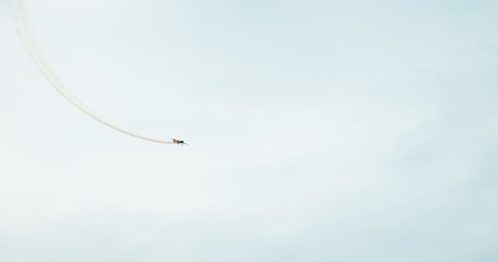 Aeroclub of Romania airplanes doing acrobatics, spins and falls at the Air Show. Hawks of Romania at Bucharest International Air Show BIAS.