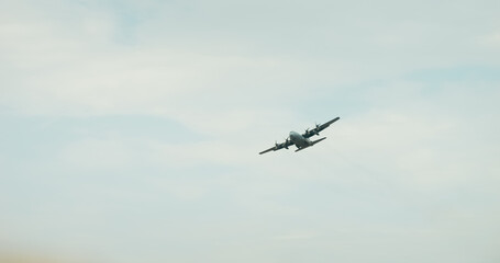 Air Force Lockheed Hercules 9142 perform a demonstration flight at BIAS 2024. Bucharest International Air Show BIAS 2024.