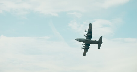 Air Force Lockheed Hercules perform a demonstration flight. Bucharest International Air Show BIAS 2024.