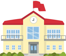 Illustration of a School Building with Flag