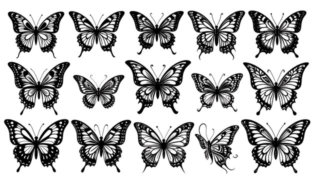 Elegant butterfly silhouette collection for creative designs and decorations on white background