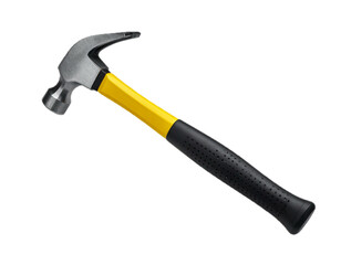 Isolated sledgehammer with yellow handle, heavy manual industrial tool for striking objects