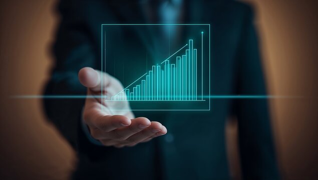 Visualize your business growth with this stunning holographic chart, perfect for reports and presentations, showing upward trends and positive results